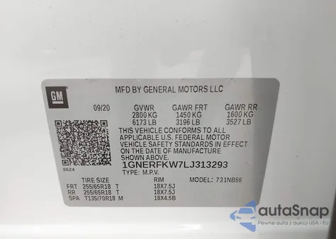 2020 Chevrolet Traverse Fwd Ls из США, поврежденный, VIN 1GNERFKW7LJ313293